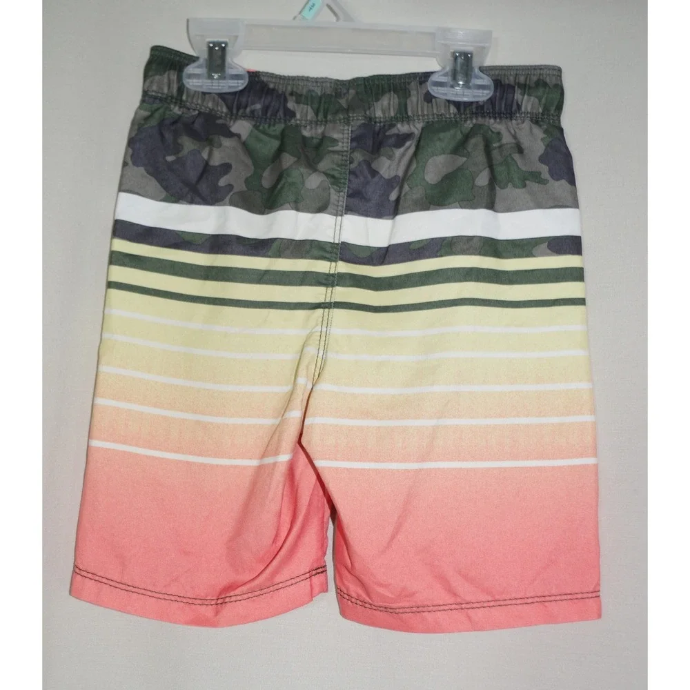 Old Navy Boys Swim Trunks 5T Camo Sunset Striped Board Shorts Orange Green
